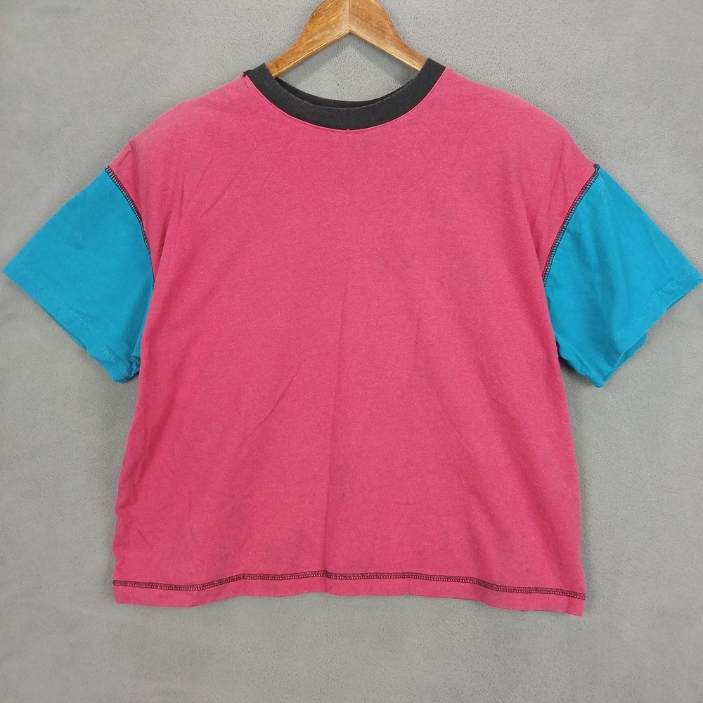 Brittany Nicole T Shirt Womens Medium‎ Pink Cyan Indigo Cotton Colorblock Casual